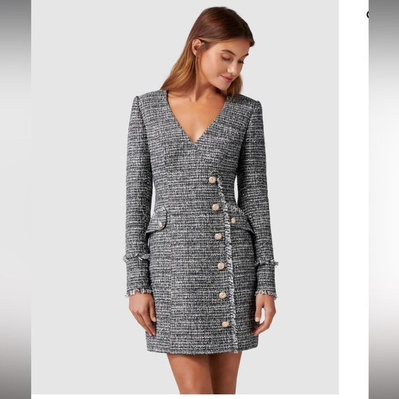 Ever New Dresses & Skirts - Ever New Black and White Tweed Long Sleeve Button Dress